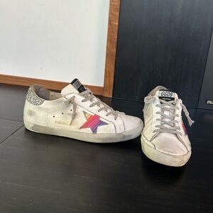 Golden Goose Womens Private Edition Superstar Silver Glitter Low Top Sneakers 40